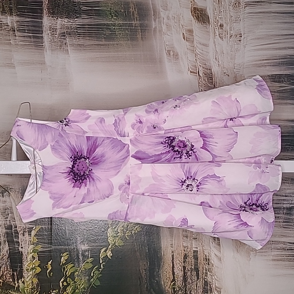 Place Girls 12 vibrant purple white floral fancy sleeveless flowy dress
